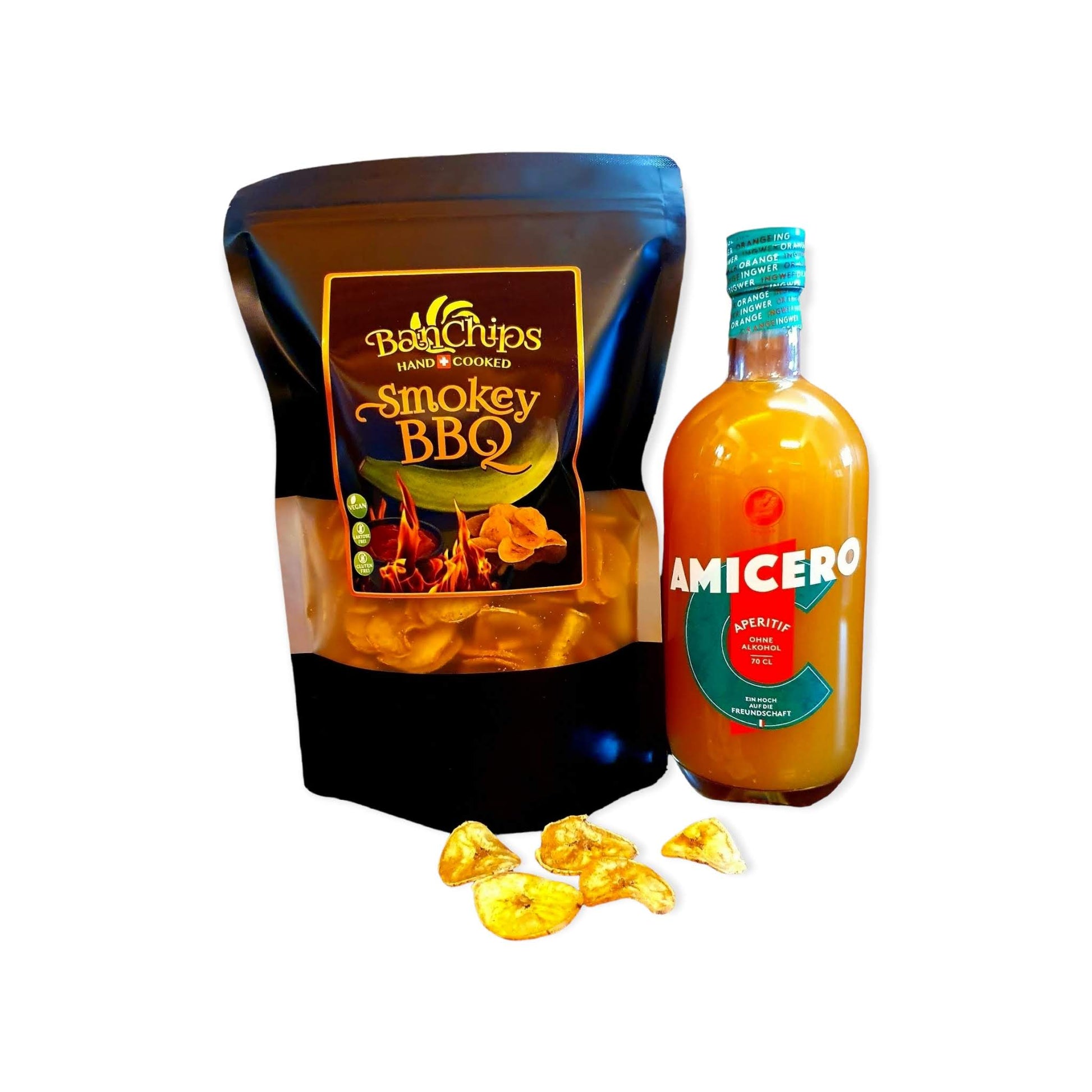 Geschenk Set mit Amicero, non alkoholic Aperitif auf Orangen Ingwer Basis
